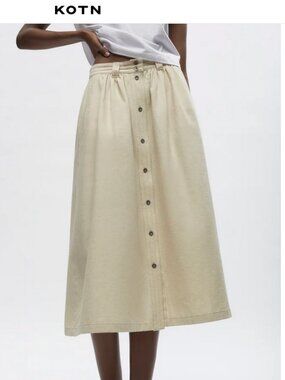 KOTN Dandera Skirt Beige Linen Mix Size 4 Small